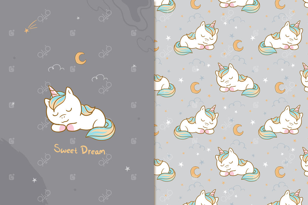 الگوی یکپارچه اسب شاخدار رویاهای شیرین