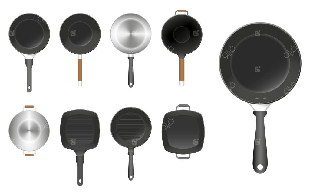 مجموعه ماهیتابه و ظروف آشپزخانه جدا شده