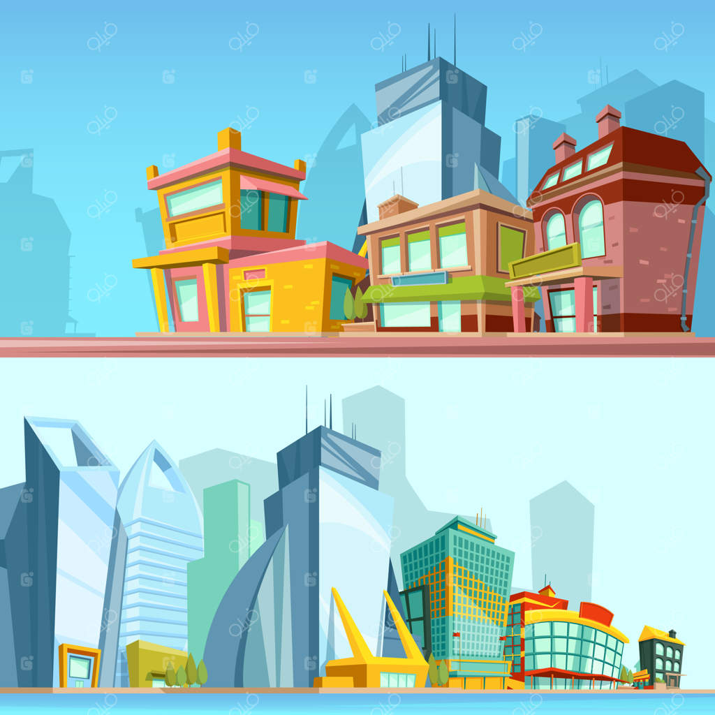 تصاویر افقی از خیابان‌های شهری و ساختمان‌های مدرن.