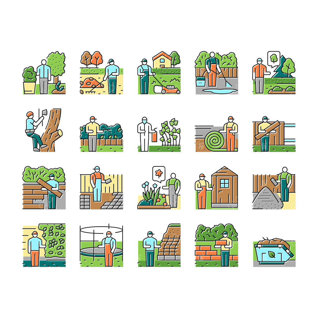 مجموعه آیکون‌های طراحی فضای سبز و باغچه