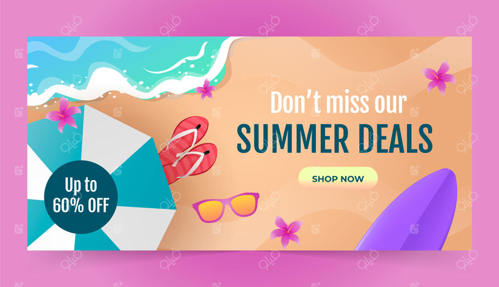 قالب واقع‌گرایانه بنر افقی برای فروش تابستانه