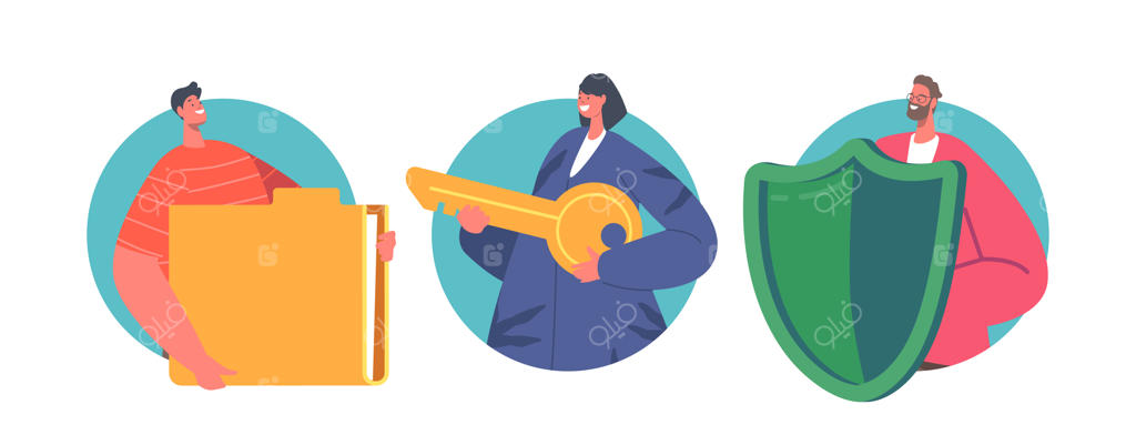ایمنی رایانه، حفاظت از داده‌ها و امنیت اینترنت - آیکون‌ها یا آواتارهای گرد شخصیت‌های مرد و زن