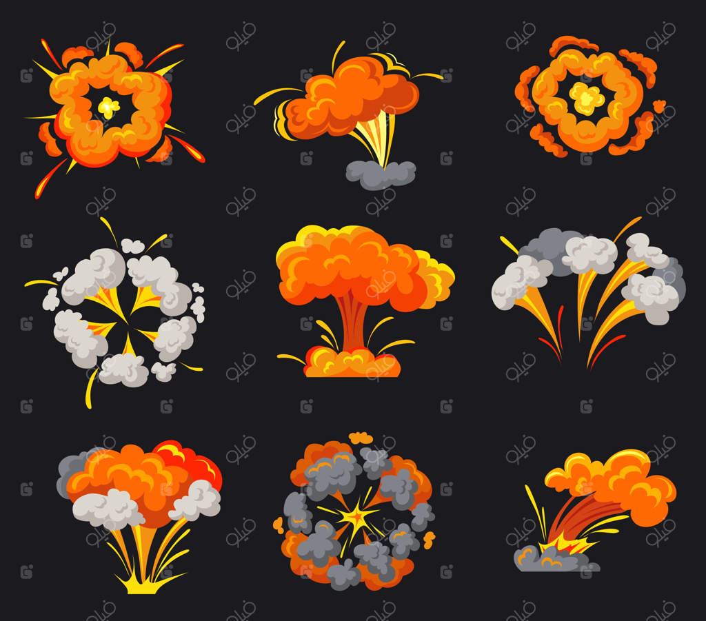 انفجار بمب دود انیمیشن افکت انفجاری کمیک انفجار آتش شعله انفجار دینامیت قدرت ابر اتمی خطر انفجار حمله وکتور تمیز