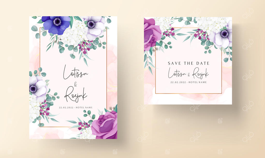 قالب کارت دعوت عروسی با حلقه گل زیبا