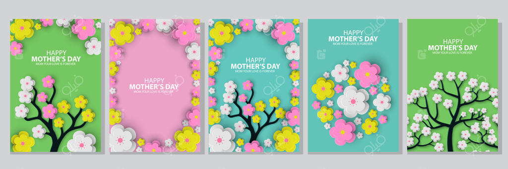 مجموعه‌ای از تابلوها و بنرها با گل‌ها و درختان