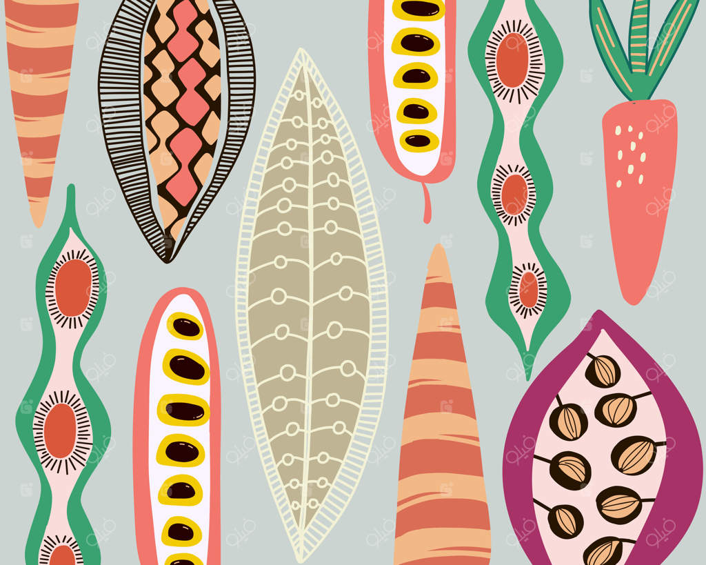 طرح پس‌زمینه وینتج و رترو برای هنر چاپ بسته‌بندی، پارچه و بنر آشپزخانه و باغچه سبزیجات