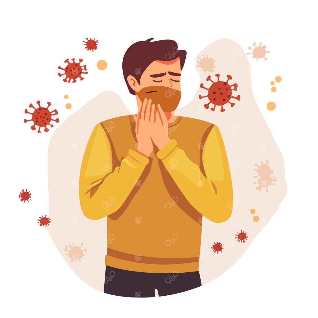 تصویر برداری مرد بیمار با علائم سرفه و کووید ۱۹