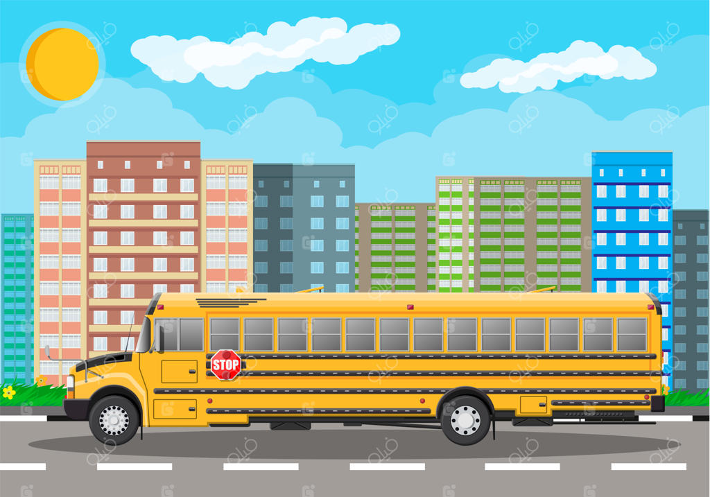 اتوبوس کلاسیک زرد رنگ مدرسه در شهر.