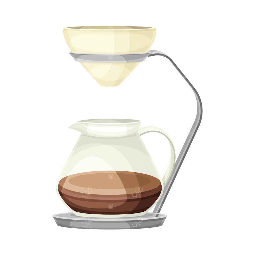دم کردن قهوه با استفاده از ظرف شیشه‌ای و فیلتر در حال عبور آب (تصویرسازی)