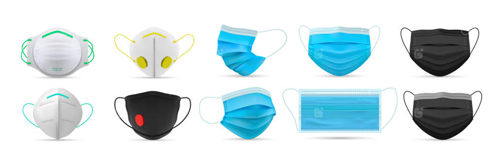 مجموعه ماسک‌های تنفسی پزشکی واقعی.