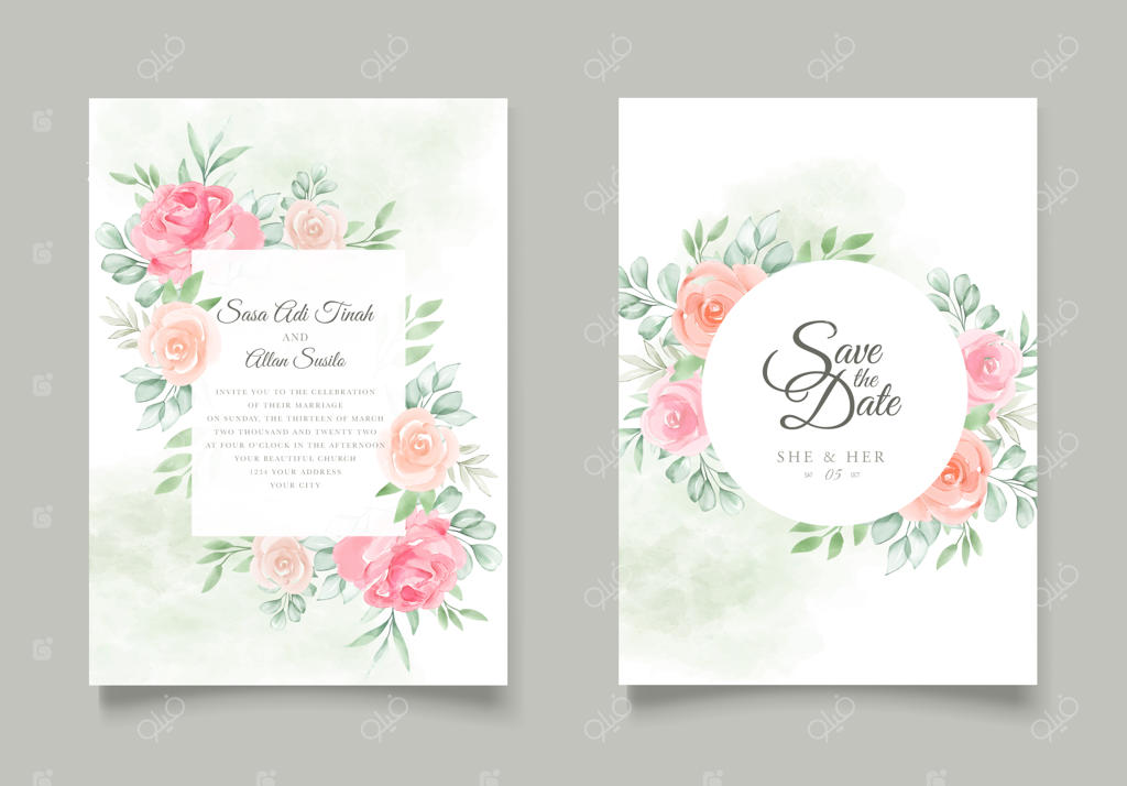 کارت دعوت عروسی با طرح گل‌های آبرنگی