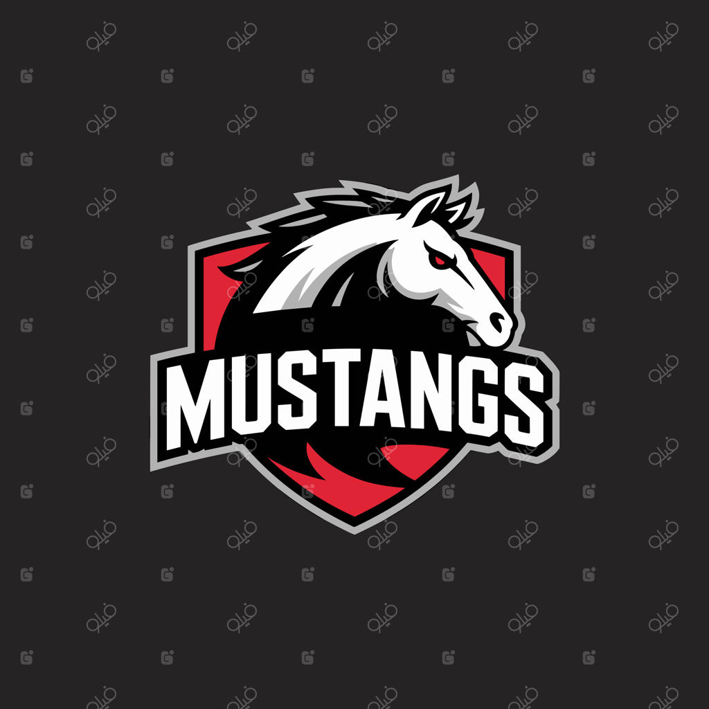 لوگوی اسپرت سر اسب موستانگ با سپر و نوشته - نماد قدرتمند تیم