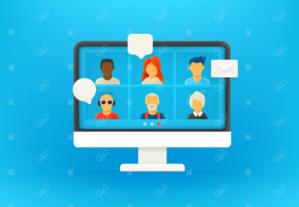 کنفرانس اینترنتی در دوران کرونا، تصویرسازی وکتور سه‌بعدی