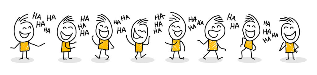 آدمک‌ها: گروهی از مردم در حال خندیدن. پس‌زمینه سفید. شماره ۱