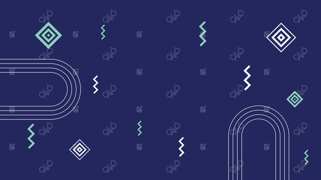 پس‌زمینه آبی تیره با اشکال هندسی ساده و خیالی، شامل مستطیل‌ها و لوزی‌ها. تصویر برداری