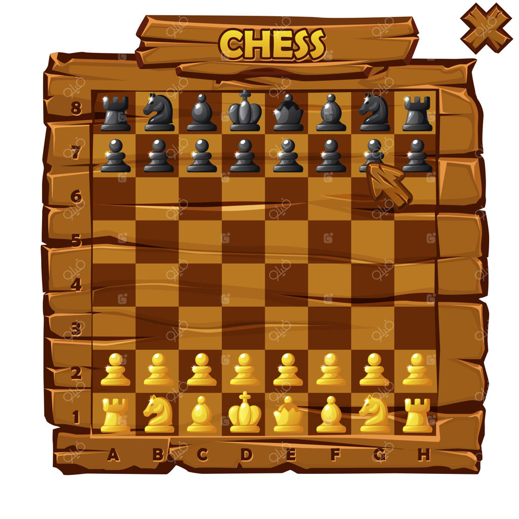 صفحه شطرنج چوبی و مهره‌های شطرنج برای رابط کاربری بازی دو بعدی