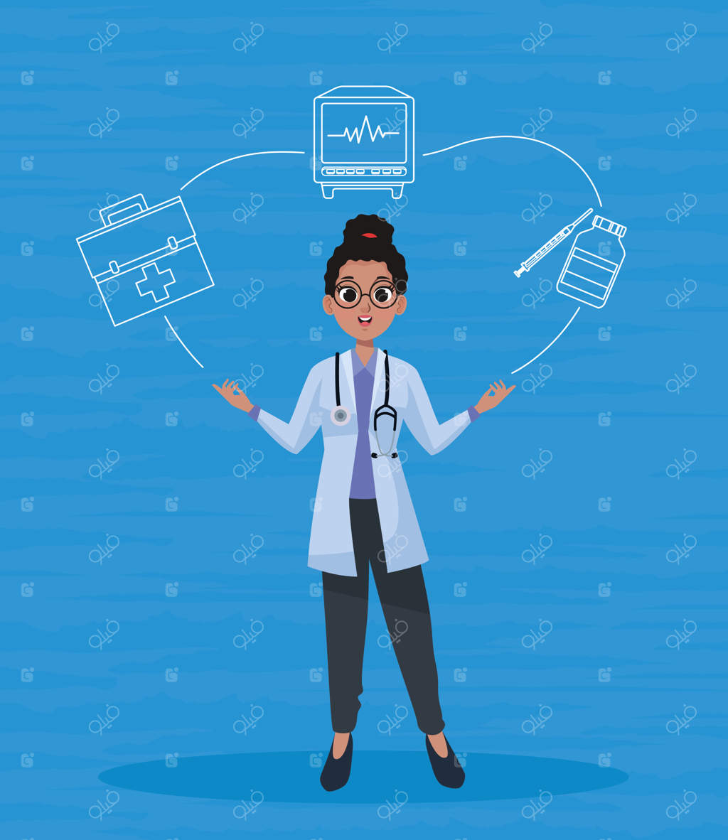 پزشک زن با نمادهای پزشکی