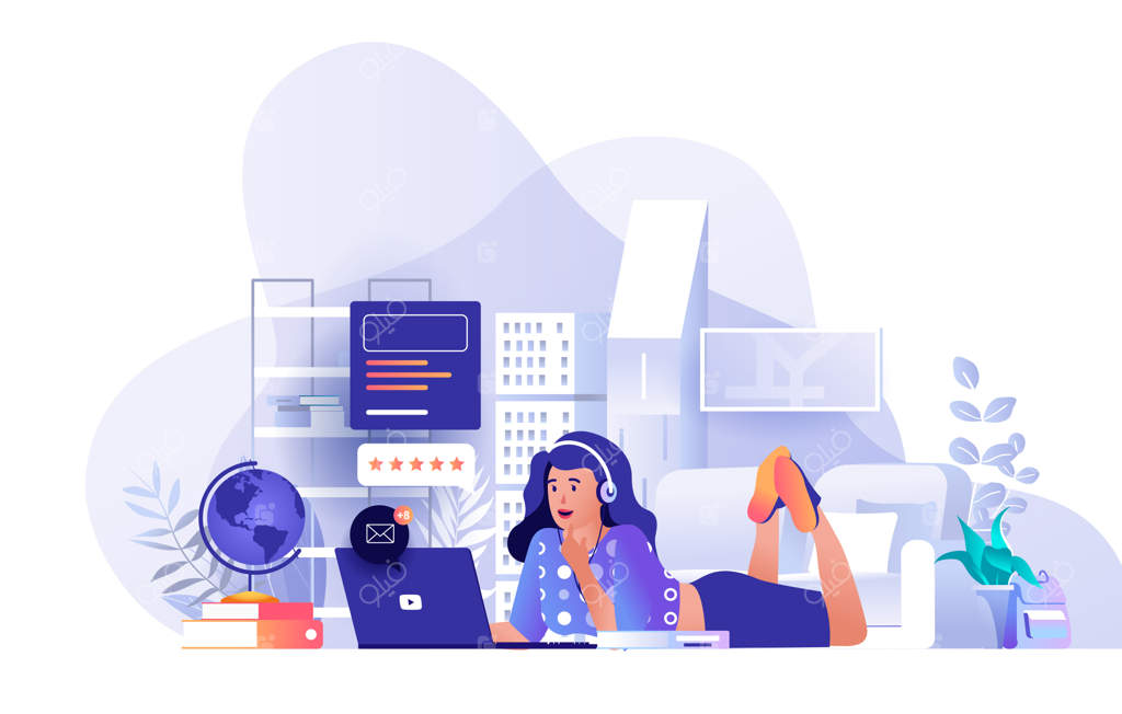 دانشجو در صحنه یادگیری از راه دور - تصویرسازی شخصیت‌ها در طراحی تخت