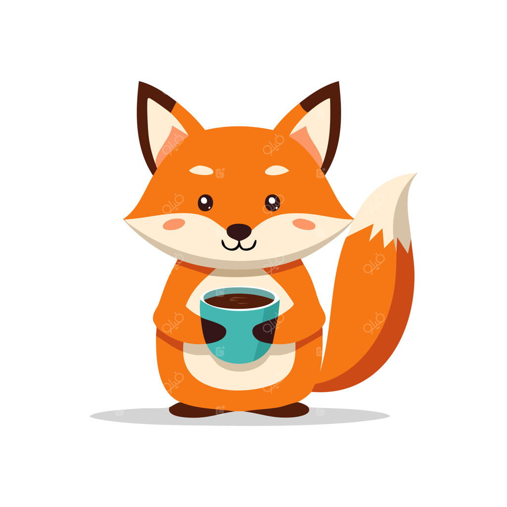 طراحی تخت روباه بامزه با یک فنجان قهوه