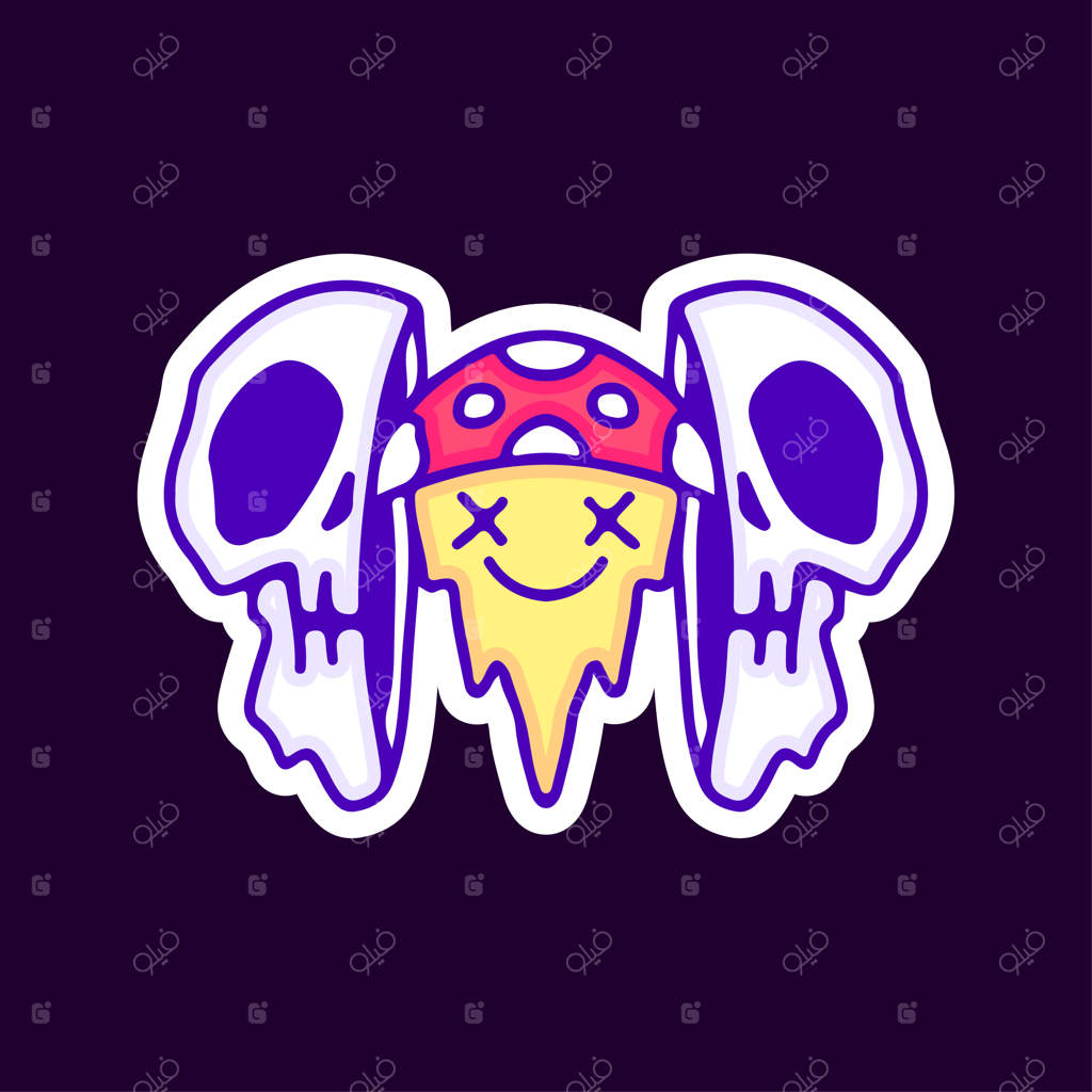 نیمه‌های جمجمه با قارچ ذوب شده درون آن، طراحی تیشرت.