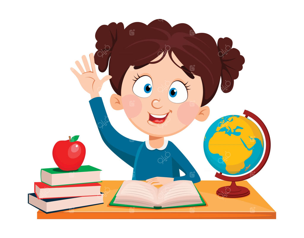 دختر دانش‌آموز بامزه نشسته پشت میز