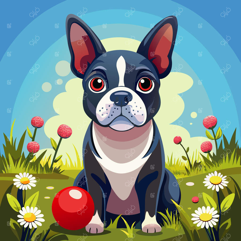 سگ بامزه بوستون تریر در باغچه