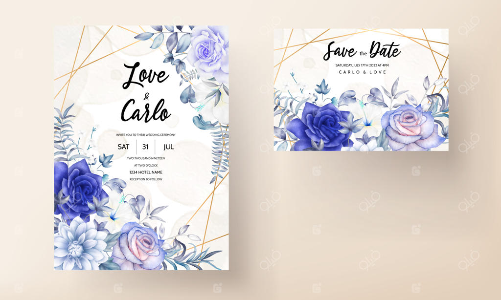 کارت دعوت عروسی قدیمی با طراحی گل‌های آبرنگی زیبا