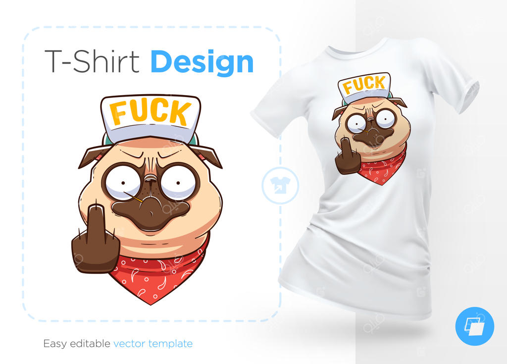 تصویرسازی و طراحی تی‌شرت سگ پاگ عصبانی