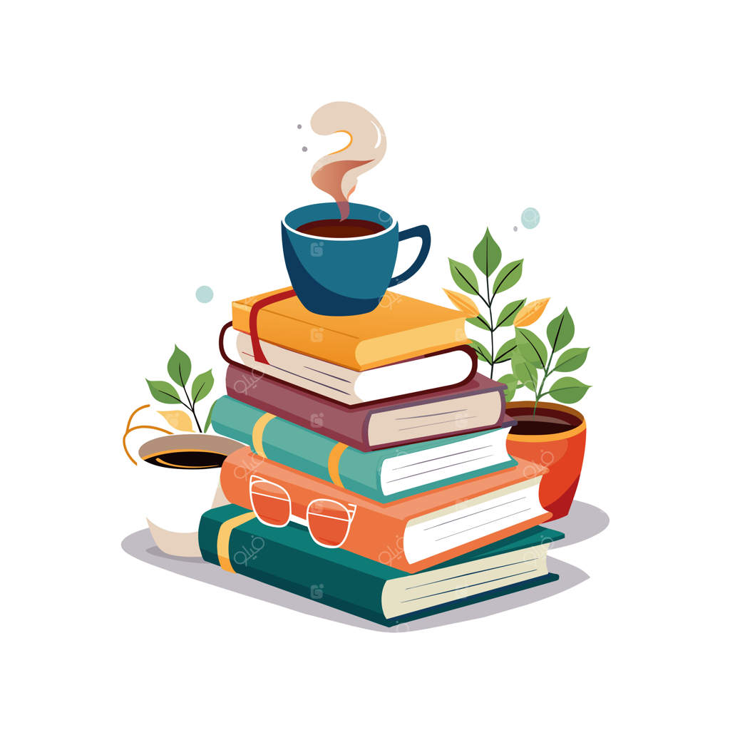 کوهی از کتاب با فنجان قهوه بر روی آن‌ها