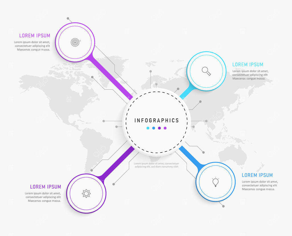 قالب طراحی اینفوگرافیک با آیکون‌ها و ۴ گزینه یا مرحله