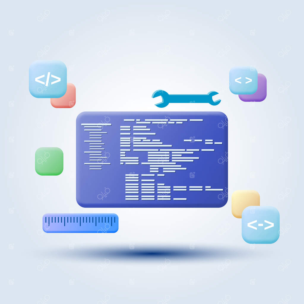 برنامه‌نویسی کامپیوتری به سبک کارتونی - تصویرسازی مفهومی وکتور