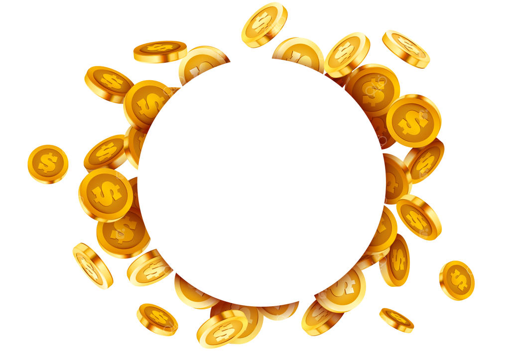 قاب دایره‌ای خالی با سکه‌های طلایی در حال پرواز