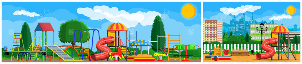 صحنه‌ی رنگارنگ زمین بازی برای کودکان