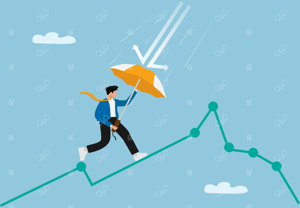 تاجر در حال پریدن و صعود بر روی فلش رو به رشد