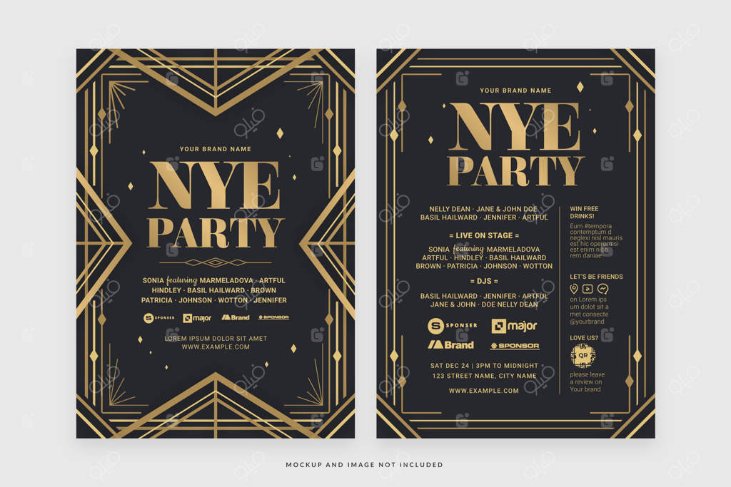 قالب پوستر مهمانی آرت دکو برای هتل و بار لاکچری به صورت وکتور