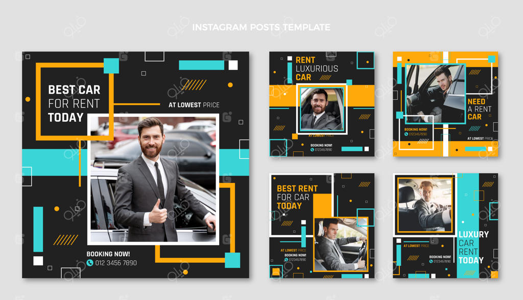 پست اینستاگرام طراحی مسطح برای اجاره خودرو