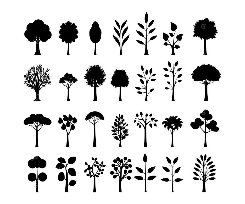 مجموعه وکتور سیلوئت درخت و جنگل