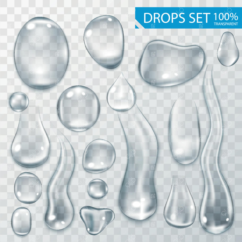 تصویر برداری واقع‌گرایانه از قطرات و چکه‌های آب درخشان