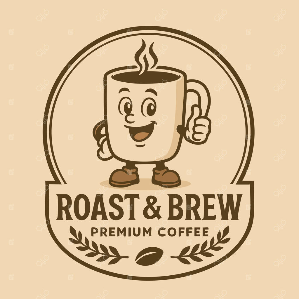 لوگو یا برچسب کاراکتر کارتونی قهوه