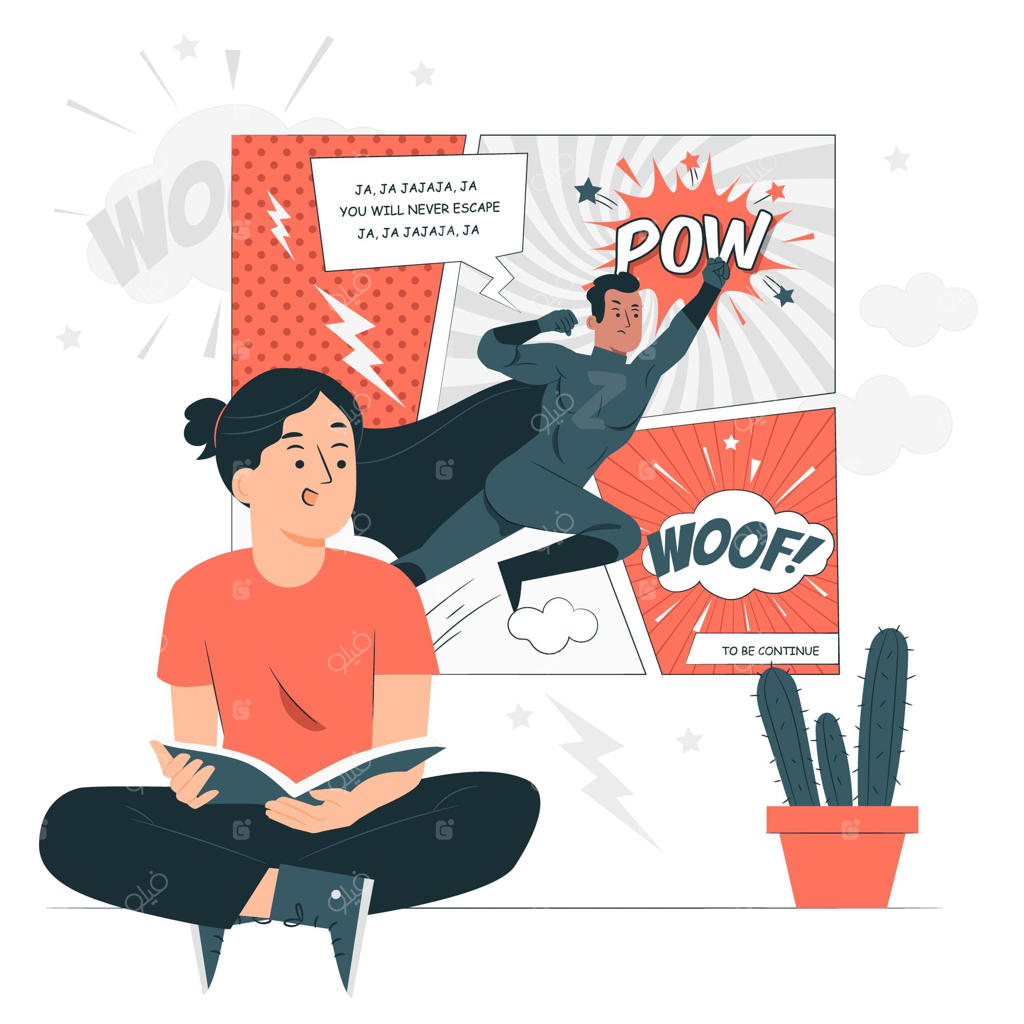 تصویرسازی مفهومی خواندن کتاب کمیک