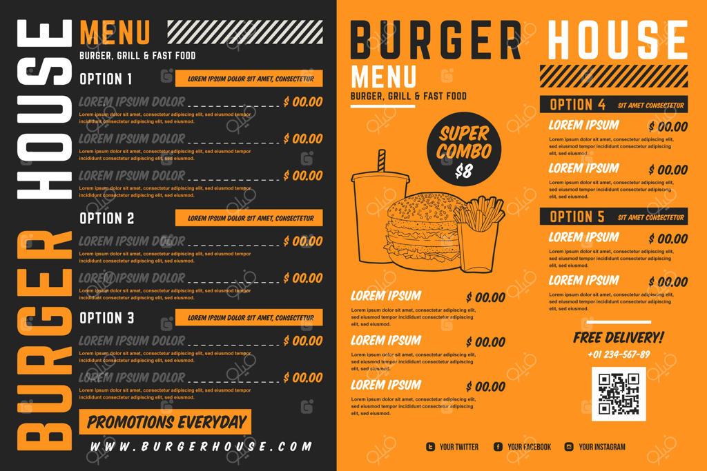 منوی دیجیتال رستوران به صورت افقی