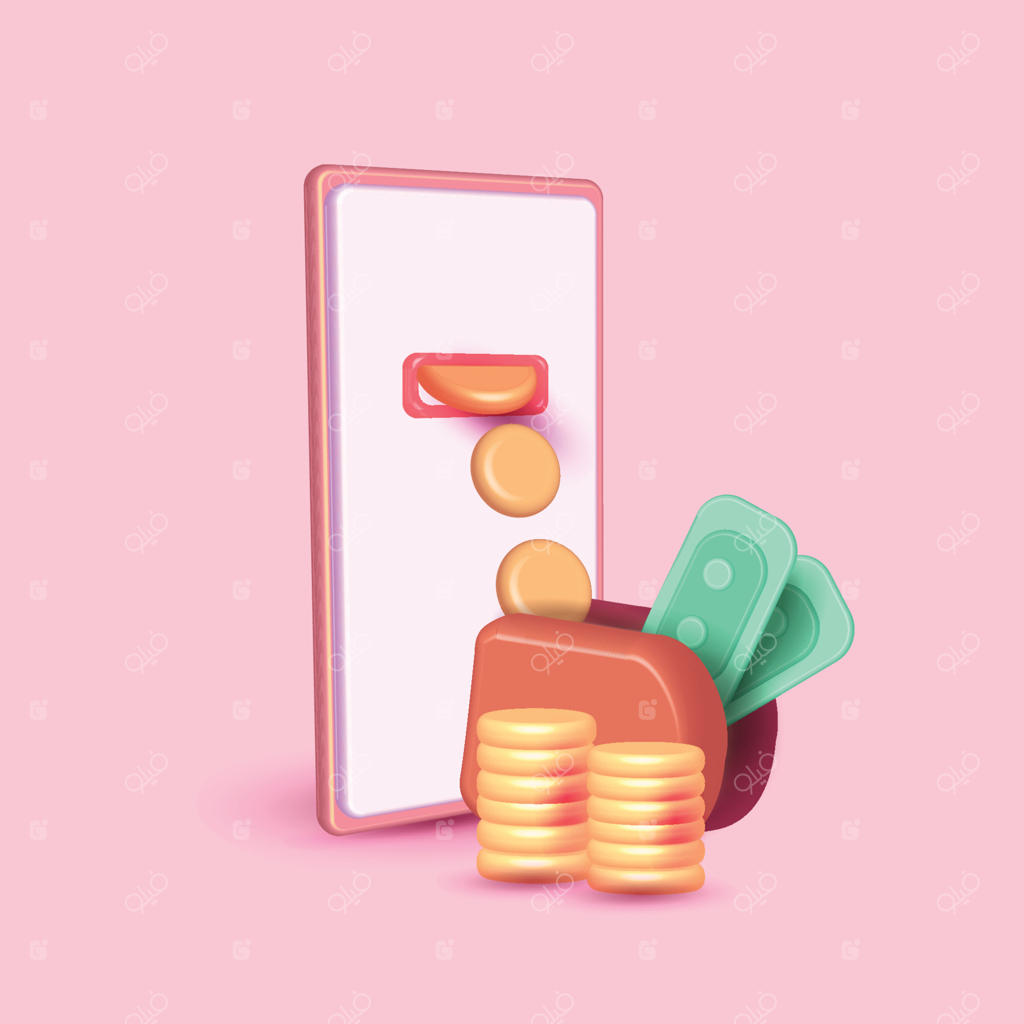 کیف پول قرمز باز با سکه‌ها و کارت‌های اعتباری شناور: انتقال پول، صرفه‌جویی و بازگشت وجه به‌صورت کارتونی، سه‌بعدی و مینیمال.