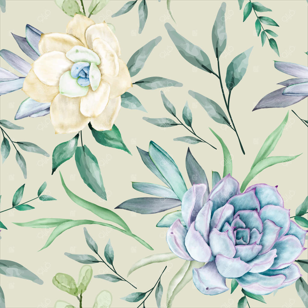 پترن آبرنگی گل‌ ساکولنت زیبا