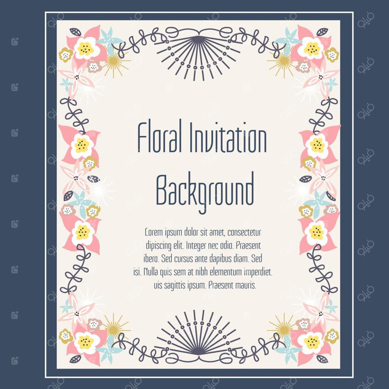 طرح زمینه دعوت با نقش گل‌ها (وکتور)