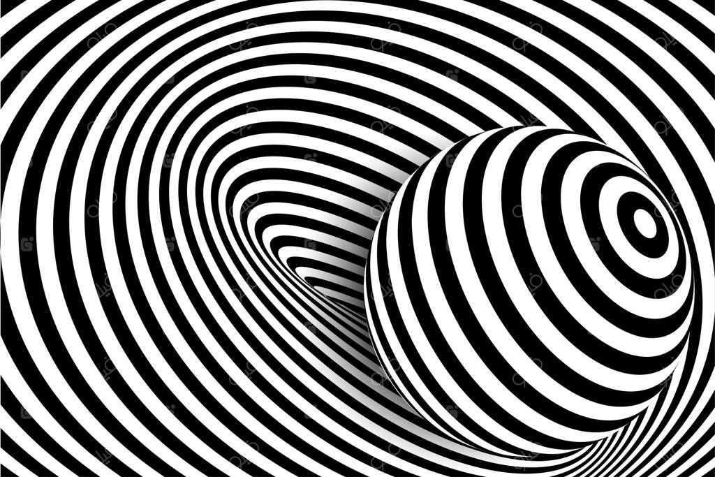 طراحی توهم خطوط سه‌بعدی سیاه و سفید با پس‌زمینه تک‌رنگ وکتور