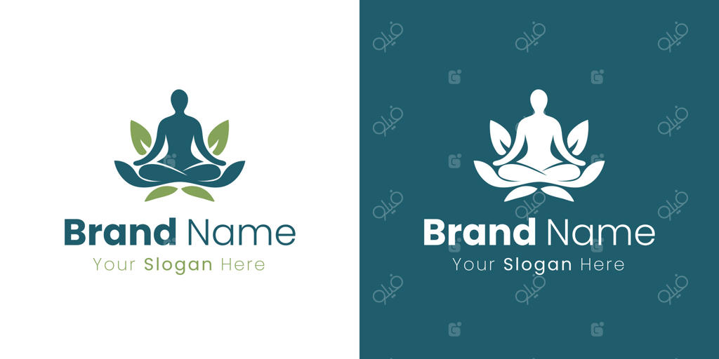 طراحی لوگوی مینیمالیست مدرن مدیتیشن و یوگا با نیلوفر آبی و سیلوئت انسانی برای برندهای سلامتی