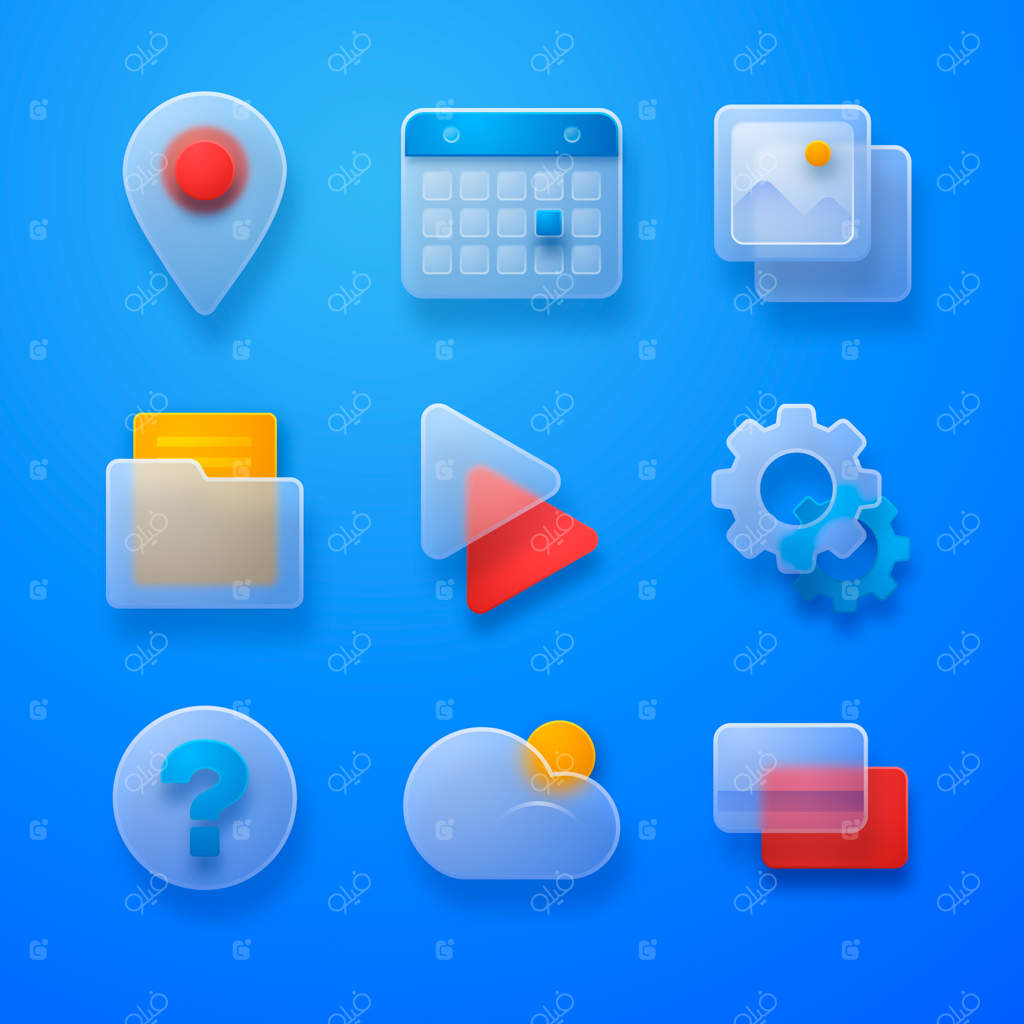 مجموعه آیکون‌ها با افکت گلس‌مورفیسم گرادینت