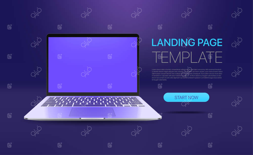 قالب صفحه فرود تبلیغاتی با لپ‌تاپ مدرن