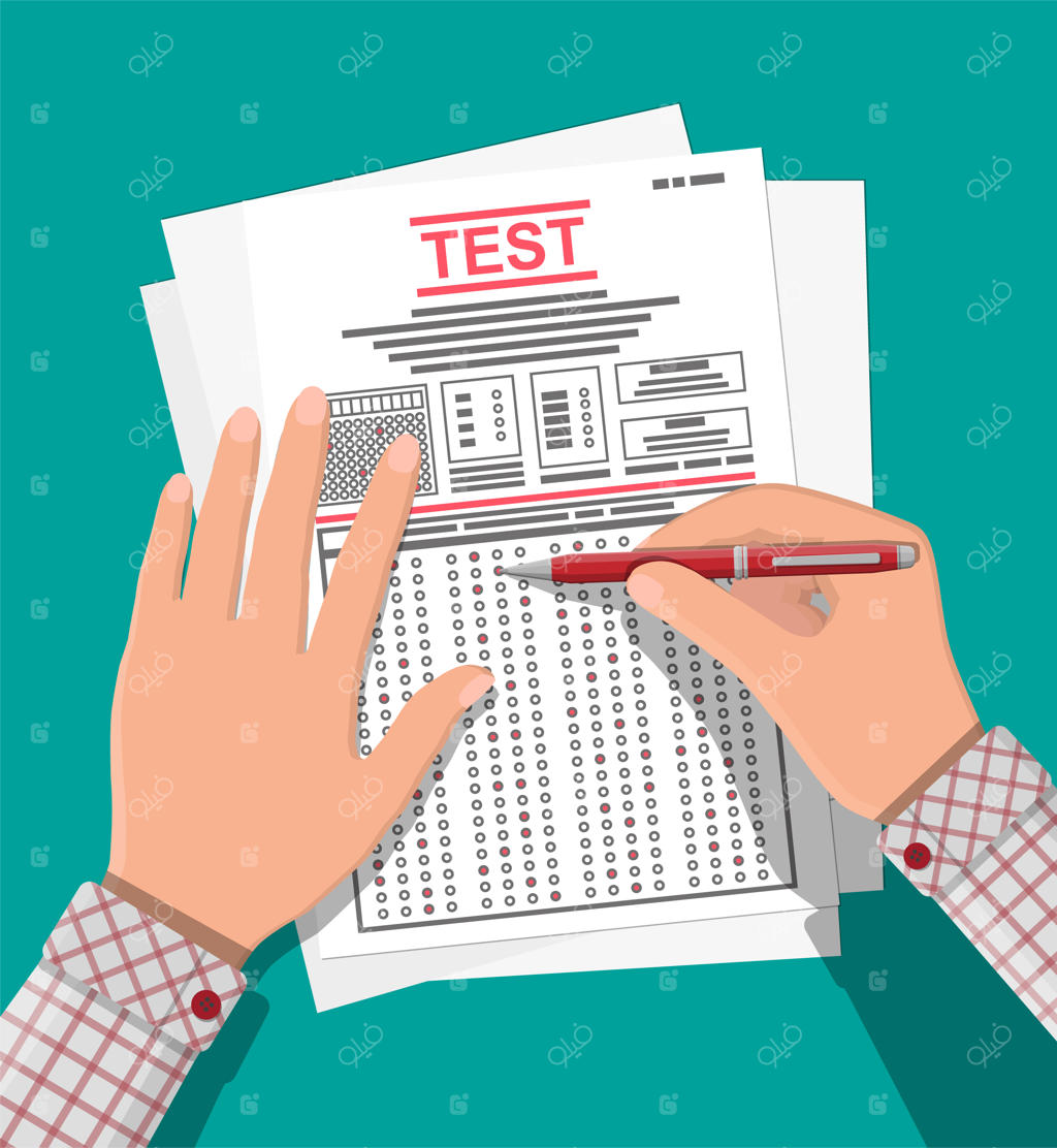 دست‌ها در حال پر کردن فرم نظرسنجی یا برگه امتحان با خودکار