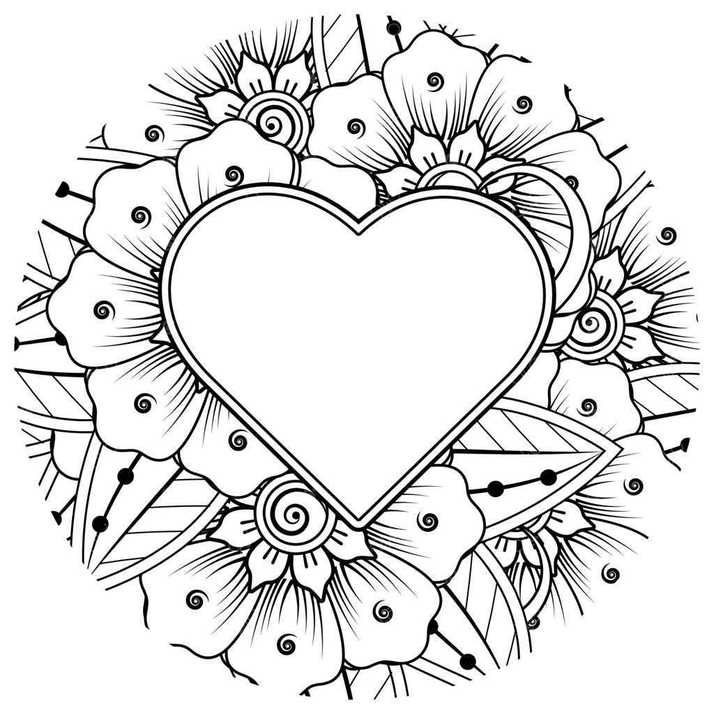 گل حنا با قاب به شکل قلب: تزئینی به سبک شرقی و طرح های فانتزی.